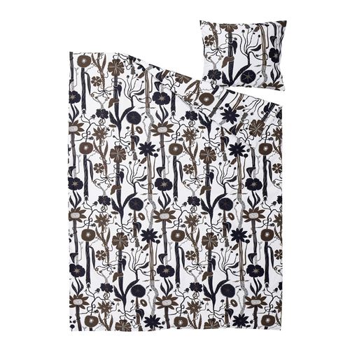 IKEA - LUNDSKAFTING, single duvet cover sets, white-black-brown, 150x200/50x60 cm