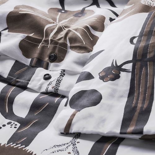 IKEA - LUNDSKAFTING, single duvet cover sets, white-black-brown, 150x200/50x60 cm