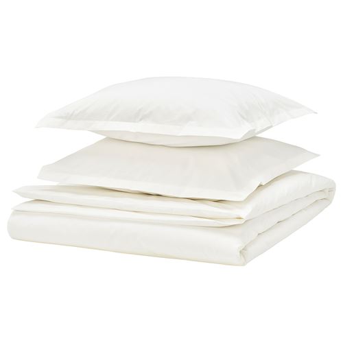 IKEA - HAMPFLOCKEL, çift kişilik nevresim seti, beyaz, 240x220/50x60 cm