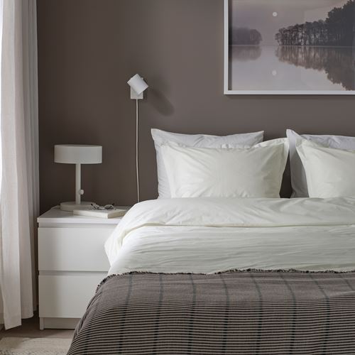 IKEA - HAMPFLOCKEL, çift kişilik nevresim seti, beyaz, 240x220/50x60 cm