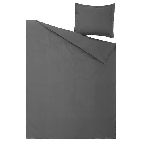 IKEA - HAMPFLOCKEL, tek kişilik nevresim seti, koyu gri, 150x200/50x60 cm