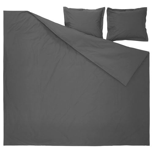 IKEA - HAMPFLOCKEL, çift kişilik nevresim seti, koyu gri, 240x220/50x60 cm