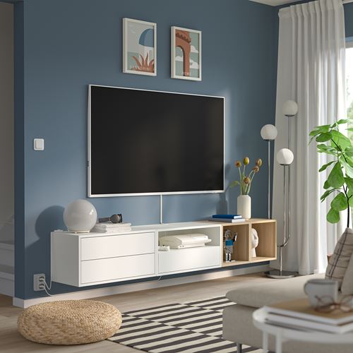 IKEA - EKET, duvar dolabı kombinasyonu, beyaz-ağartılmış meşe görünümlü, 210x35x35 cm