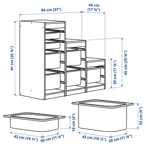 IKEA - TROFAST, storage-unit, pine-white-multicolored, 94x44x91 cm