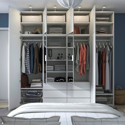 IKEA - PLATSA/FONNES/STRAUMEN, PLATSA gardırop, beyaz-ayna, 240x57x241 cm