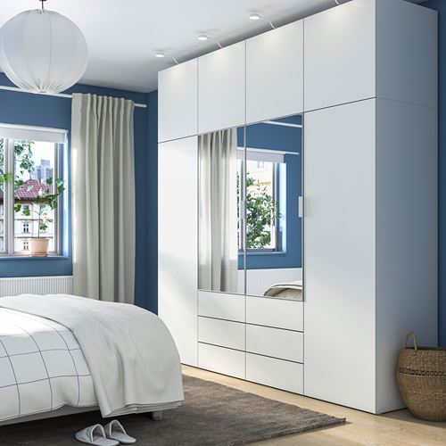 IKEA - PLATSA/FONNES/STRAUMEN, PLATSA gardırop, beyaz-ayna, 240x57x241 cm