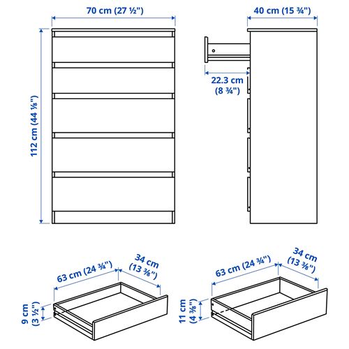 IKEA - KULLEN, chest of 5 drawers, blackbrown, 70x112 cm