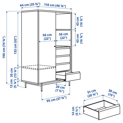 IKEA - RADMANSÖ, gardırop, kahverengi ceviz görünüm, 118x64x190 cm