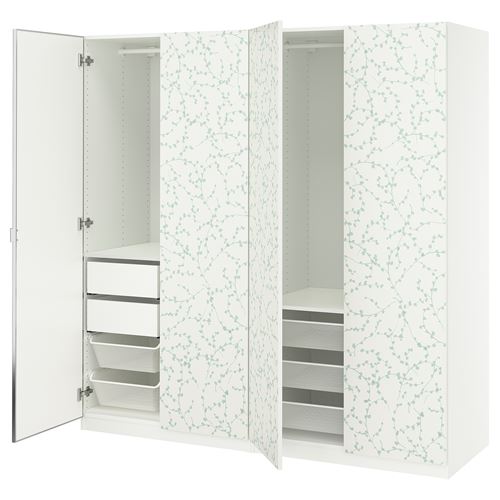 IKEA - PAX/LINNABERG/AHEIM, PAX wardrobe, green-white-mirror glass, 200x66x201 cm