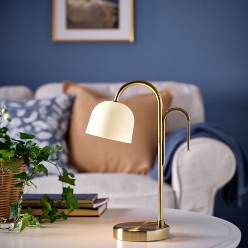 IKEA - TVAMASTAD, LED'li masa lambası, opal beyaz cam-pirinç
