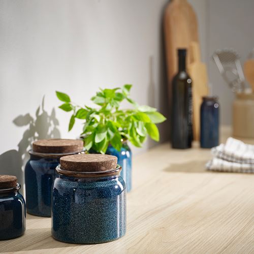 IKEA - BRUGDHAJ, seramik kavanoz, mavi, 1 lt