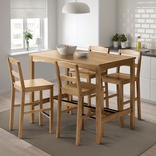 IKEA - HAGERNAS, bar masası ve tabure seti, antika vernik-çam, 4 tabureli