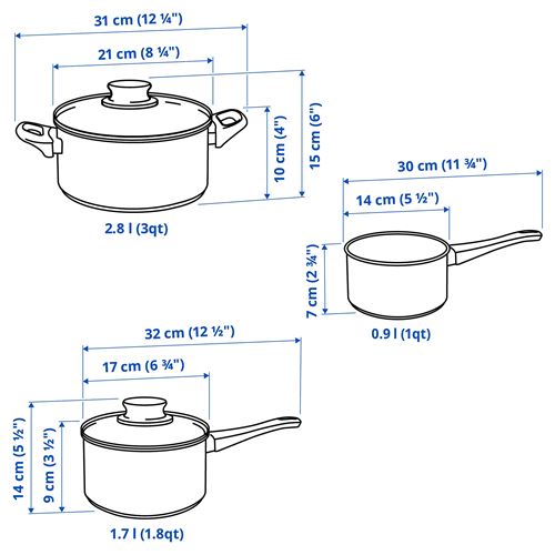 IKEA - ANNONS, steel pot set, glass/stainless steel