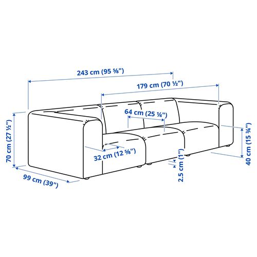 IKEA - STOCKHOLM 2025, 3'lü kanepe, alhamn koyu turkuaz