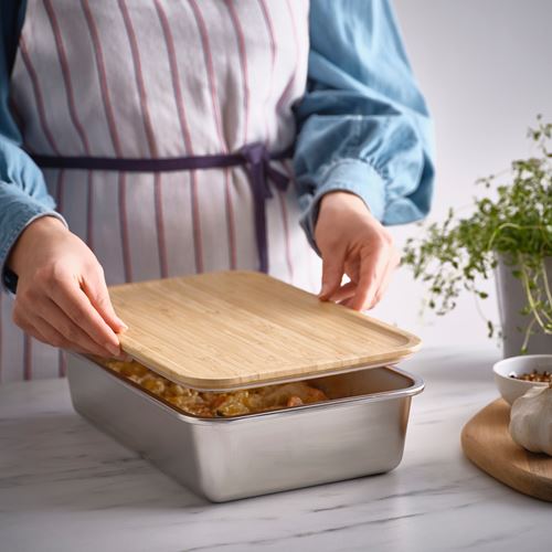 IKEA - IKEA 365+, kapaklı çelik saklama kabı, paslanmaz çelik-bambu, 3 lt