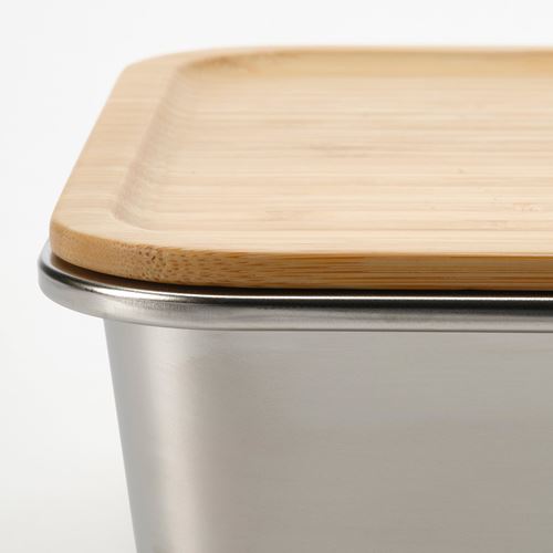 IKEA - IKEA 365+, kapaklı çelik saklama kabı, paslanmaz çelik-bambu, 3 lt