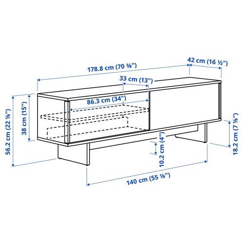 IKEA - STOCKHOLM 2025, tv sehpası, meşe kaplama, 179x42x56 cm
