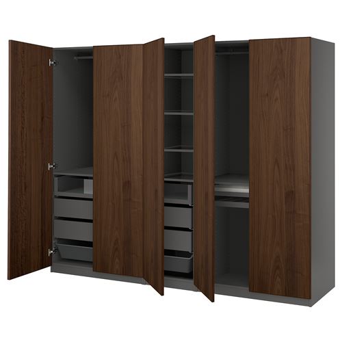 IKEA - PAX/BJÖRNESKOGEN, PAX wardrobe, dark grey-walnut veneer, 250x60x201 cm