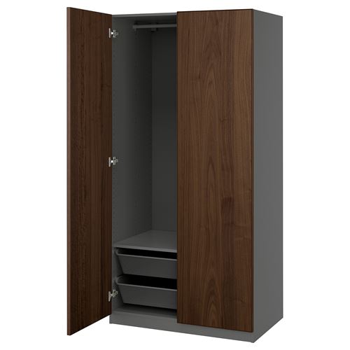 IKEA - PAX/BJÖRNESKOGEN, PAX wardrobe, dark grey-walnut veneer, 100x60x201 cm