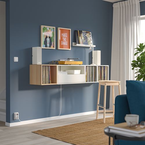 IKEA - EKET, Wall-mounted cabinet combination, white-white stained oak effect, 175x35x35 cm
