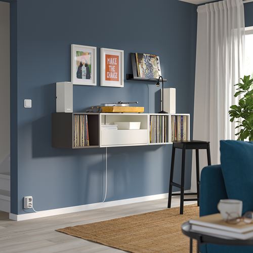 IKEA - EKET, Wall-mounted cabinet combination, white/dark grey, 175x35x35 cm