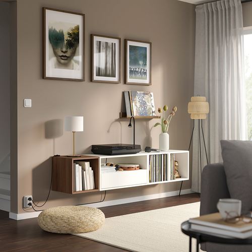 IKEA - EKET, Wall-mounted cabinet combination, white-walnut effect, 175x35x35 cm