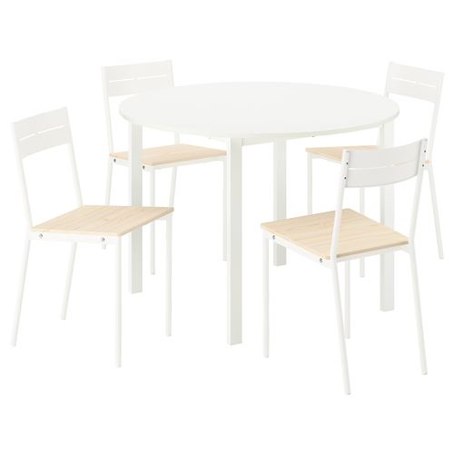 IKEA - VIHALS/BUSLATT, yemek masası takımı, beyaz-çam, 4 sandalyeli