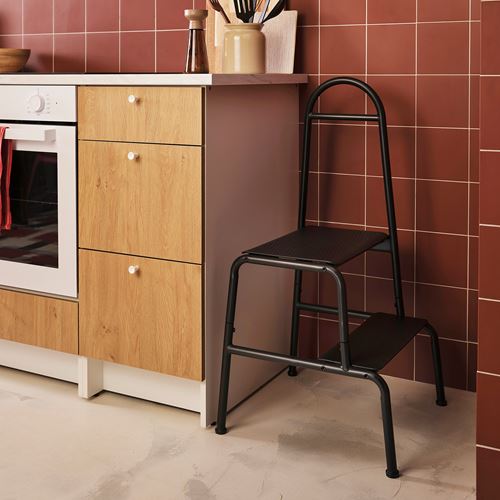 IKEA - BASINGEN, tırabzanlı basamaklı tabure, antrasit