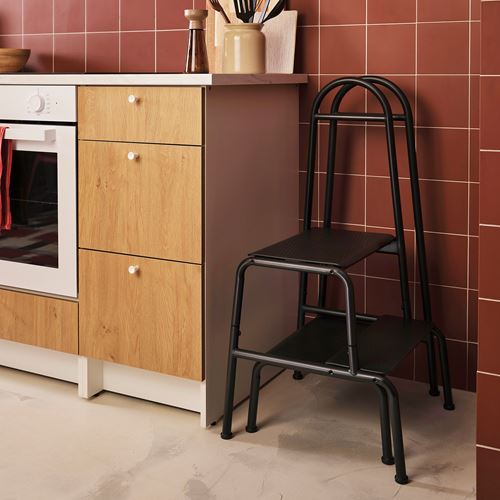 IKEA - BASINGEN, tırabzanlı basamaklı tabure, antrasit