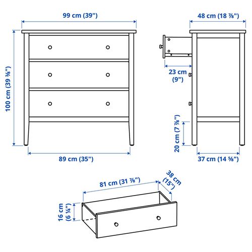 IKEA - GULLABERG, chest of 3 drawers, grey, 99x48x100 cm