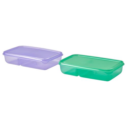 IKEA - PRUTA, plastik saklama kabı seti, lila-yeşil, 22x14x5 cm