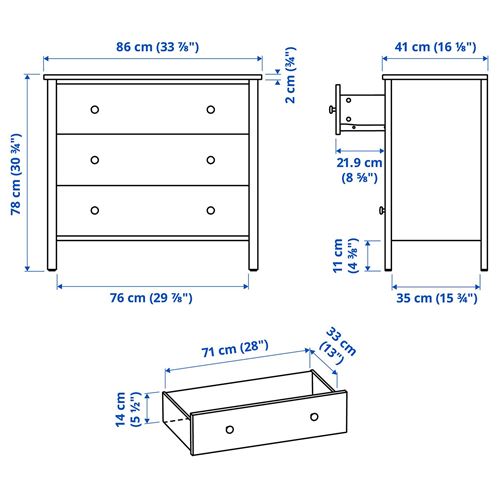 IKEA - KILBERGET, 3 çekmeceli şifonyer, beyaz, 86x78 cm