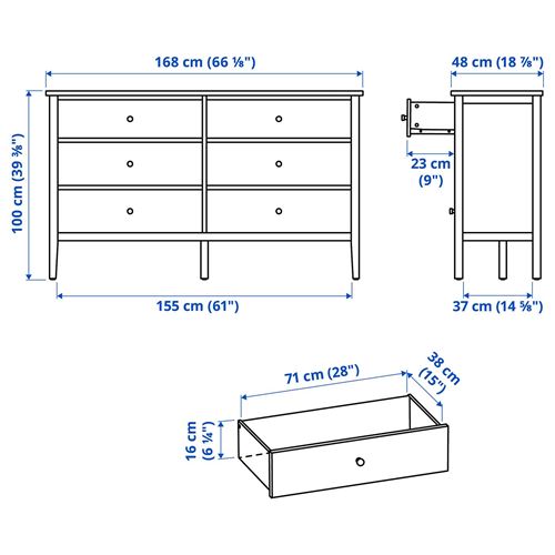 IKEA - GULLABERG, chest of 8 drawers, white, 168x48x100 cm