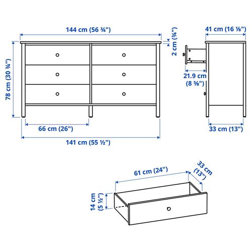 IKEA - KILBERGET, 6 çekmeceli şifonyer, beyaz, 144x78 cm