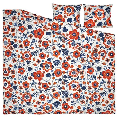 IKEA - KANONVISKA, çift kişilik nevresim seti, beyaz-çok renkli, 240x220/50x60 cm