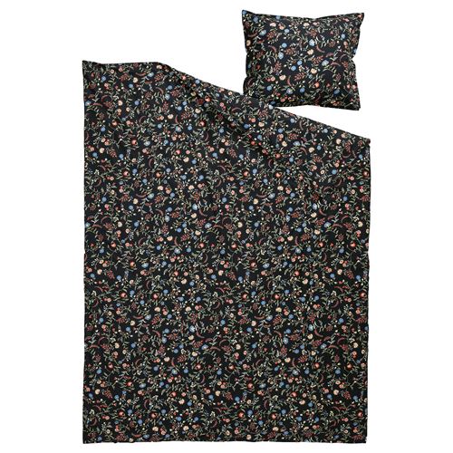 IKEA - BRUDKRUSBAR, tek kişilik nevresim seti, siyah-çok renkli, 150x200/50x60 cm