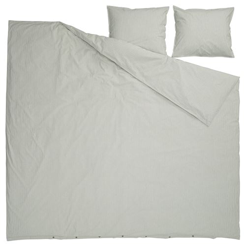 IKEA - SOLFIBBLA, çift kişilik nevresim seti, yeşil-beyaz, 240x220/50x60 cm