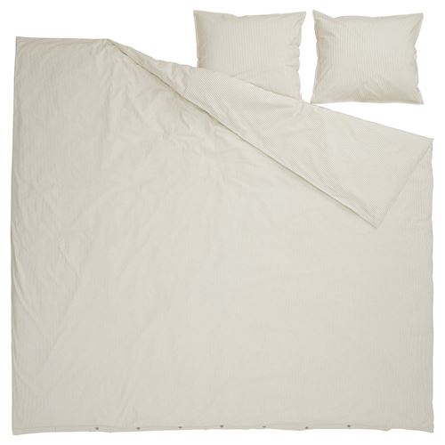 IKEA - SOLFIBBLA, çift kişilik nevresim seti, bej-beyaz, 240x220/50x60 cm