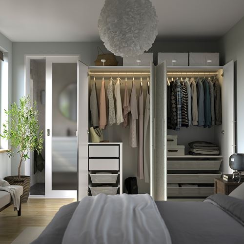 IKEA - PAX/LINNABERG/AHEIM, PAX wardrobe, green-white-mirror glass, 200x66x201 cm