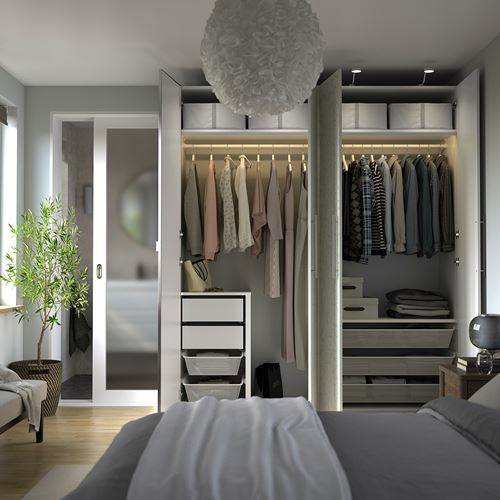 IKEA - PAX/LINNABERG/AHEIM, PAX gardırop, yeşil-beyaz-aynalı cam, 200x66x236 cm