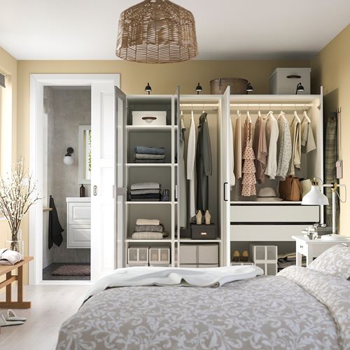 IKEA - PAX/KAMMARTORP/GULLABERG, PAX gardırop, beyaz-aynalı cam, 200x60x201 cm