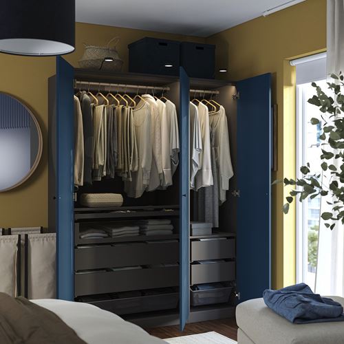 IKEA - PAX/FYRUDDEN, PAX wardrobe, dark grey-blue, 150x60x201 cm