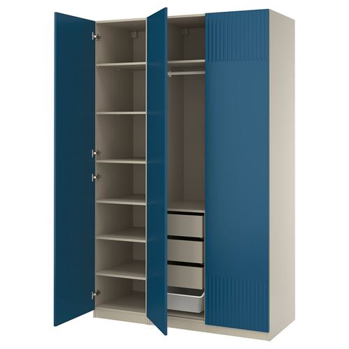 IKEA - PAX/FYRUDDEN, PAX gardırop, bej-mavi, 150x60x236 cm