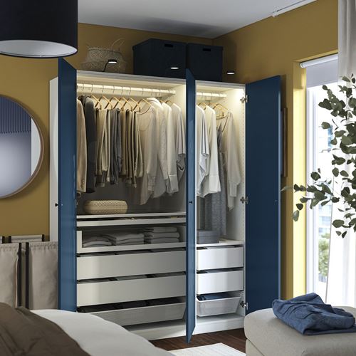 IKEA - PAX/FYRUDDEN, PAX wardrobe, white-blue, 150x60x201 cm