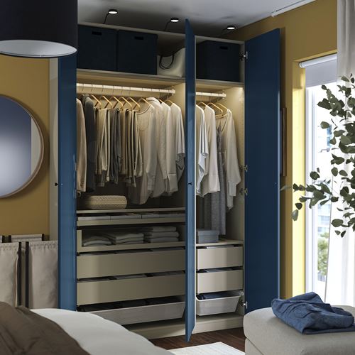 IKEA - PAX/FYRUDDEN, PAX wardrobe, grey-beige-blue, 150x60x236 cm