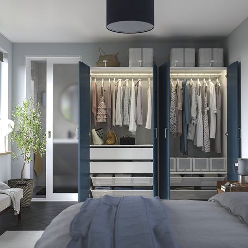 IKEA - PAX/FYRUDDEN, PAX gardırop, beyaz-mavi, 200x60x201 cm