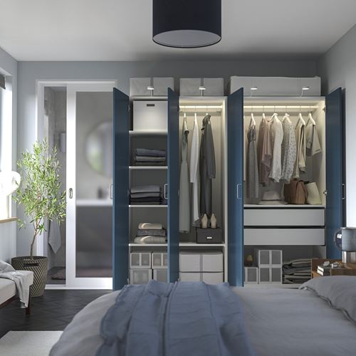 IKEA - PAX/FYRUDDEN, PAX gardırop, beyaz-mavi, 200x60x201 cm