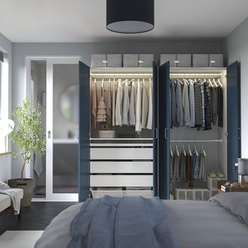 IKEA - PAX/FYRUDDEN, PAX wardrobe, white-blue, 200x60x201 cm