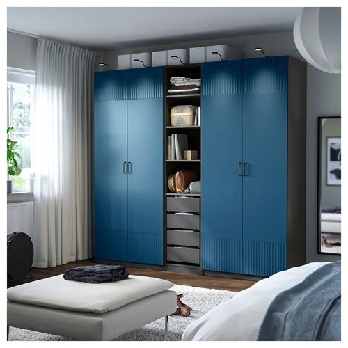 IKEA - PAX/FYRUDDEN, PAX gardırop, koyu gri-mavi, 250x60x236 cm