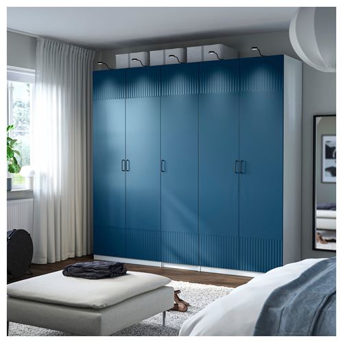 IKEA - PAX/FYRUDDEN, PAX gardırop, beyaz-mavi, 250x60x236 cm